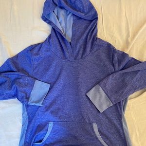 Blue, mesh lined, athletic, hooded long sleeve
